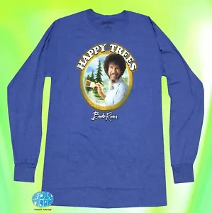 New Bob Ross Men's Happy Trees Long Sleeve Retro Vintage T-Shirt - Picture 1 of 2