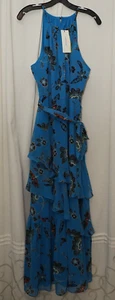 Karen Millen New Dress Womens Size 12 US Long Blue Sleeveless Ruffled Belted - Picture 1 of 21