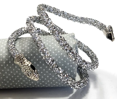 Brazalete o gargantilla envolvente de reptil serpiente cristal pavé flexible gótico gitano brillante Foto 1 de 4