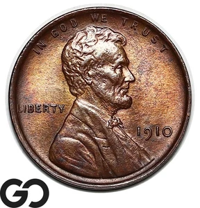 Centavo de trigo Lincoln 1910, rojo brillante marrón, gema sólida BU++ RB - Imagen 1 de 3