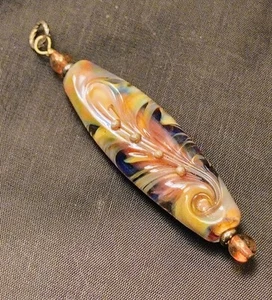 Vintage Blown Glass Artisan Swirls Amber Colored Pendant Multicolored - Picture 1 of 14