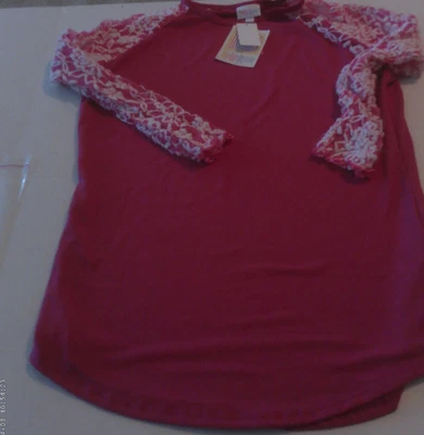 CAMISETA LULAROE RANDY TALLA XL NUEVA CON ETIQUETAS ROSA CON MANGAS DE ENCAJE (RN21) Foto 1 de 4