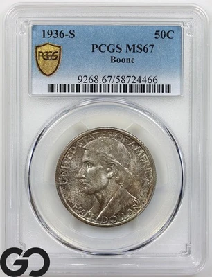 1936-S Boone Commemorative Half Dollar, PCGS MS-67 ** Great High Grade Commem! - Image 1 of 3