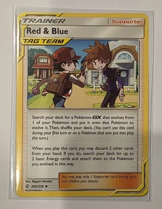 Tarjeta Pokémon Tag Team roja y azul 202/236 2019 Eclipse cósmico casi nueva - Imagen 1 de 1