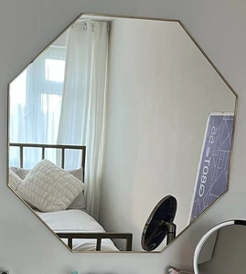 Gold Brass Rimmed Hexagonal Wall Mirror 71cm By 71cm - Picture 1 of 3