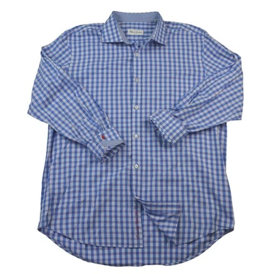 Camisa Robert Graham Para Hombres Azul Guinga Puño Abatible Manga Larga Abotonada Grande 17.5 Foto 1 de 4