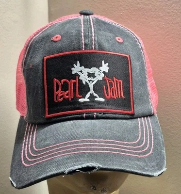 Gorra de béisbol Pearl Jam envejecida carbón y malla rosa SOMBRERO  Foto 1 de 4