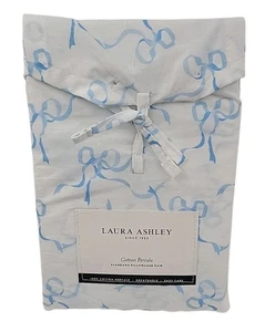 Laura Ashley Trailing Blue Bow Pillowcase Set of 2 Standard 100% Cotton Percale - Picture 1 of 2
