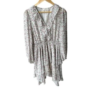 Storia Kleid lila Blumen fließend Stufensaum Rüschen Hochzeit Preppy Party Gr. Medium - Bild 1 von 5