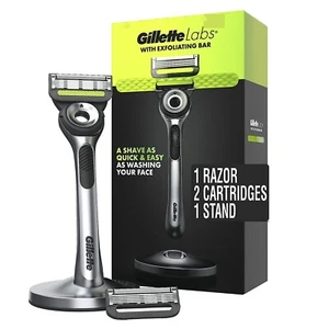 Gillette Labs w/ Exfoliating Bar 1 Handle +1 Stand+2 Razor Premium Blade Refills - Picture 1 of 5