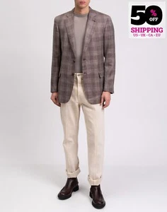 RRP €3303 BRIONI Wool Silk & Linen Jacket B&T 51 M Brown Plaid Made in Italy - Picture 1 of 12
