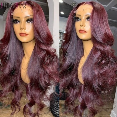 Cabello Humano Peruano 100% Premium - Frente de Encaje HD - Onda Corporal Borgoña 30" 13x1 Foto 1 de 2