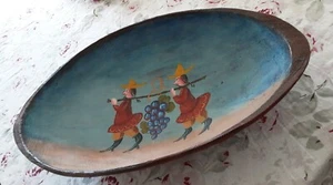 Carved Wooden Hand Painted Bowl Rustic Design Oval Folk Art Harvest 16" Red - Picture 1 of 9