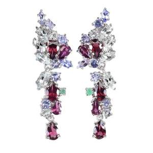 925 Plata de Ley Earringspear Rodolita Aguamarina Gema Natural Joyería - Imagen 1 de 9