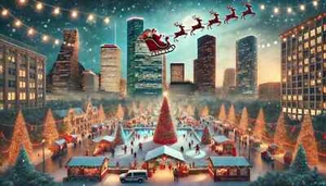 Festive Christmas scene  Landmarks Ai Houston, Texas POSTER 24 X 36 INCH - Picture 1 of 2