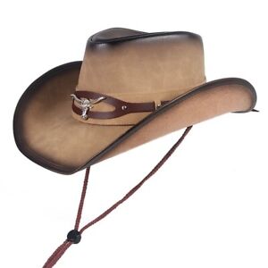 Leather cowhide cowboy hat for men and women large brim riding western cowboy ha