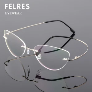 Metal Rimless Cat Eye Nearsighted Glasses Women Classic Retro Fashion Glasses - Picture 1 of 23