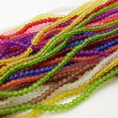 1 Strang Glasperlen Glassbeads Schmuckperlen gefrostet Glas Beads frozen 4mm - Bild 1 von 4
