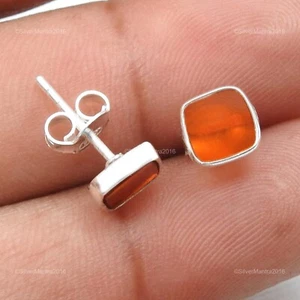 Women Gift Carnelian Stone Stud Bezel Boho Earrings 925 Silver - Foto 1 di 9