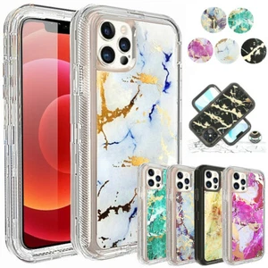 For iPhone 13 12 11 Pro Max XR 6 7 8 Plus Shockproof Defender Marble Hard Case - Picture 1 of 14