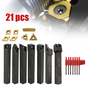 21PCS Lathe Carbide Inserts Tool with Holder Wrench Mini Lathe Turning Set Y5B2 - Picture 1 of 10