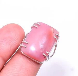 Natural Pink Opal -Peru Solitaire Gemstone 925 Sterling Silver Ring s.8 R124 - Picture 1 of 3