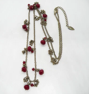 Collar Joyería Mujer 34" Tono Dorado Cuentas Cereza Roja Firmado Coldwater Creek Foto 1 de 4