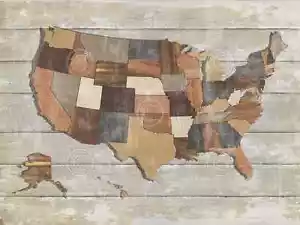 USA ART PRINT - Wood Map by Sparx Studio 13x19 America US States Poster - Picture 1 of 1