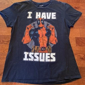 Marvel Deadpool T-Shirt Men's Large I Have Issues Black Short Sleeve Graphic Tee - Picture 1 of 10