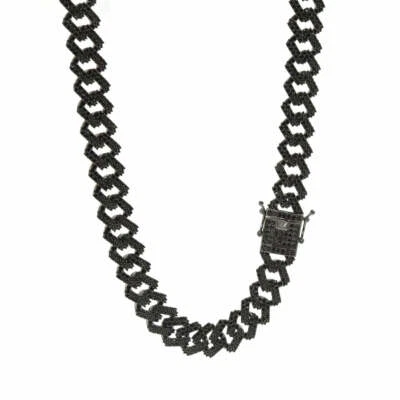 Brazalete Cadena Eslabón Cubano Miami Eslabón Cuadrado Helado Acabado Negro Oro Plata 14MM Foto 1 de 4