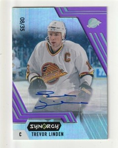 trevor linden 2020-21 upper deck synergy legend purple #67 auto 08/35
