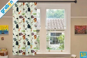 DIGITAL PRINTED DECORATIVE SINGLE PANEL CURTAIN FOR KIDS BEDROOM SAFARI ANIMALS - Picture 1 of 16