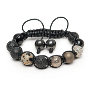Shamballa Gemstone Bracelet Pave Crystal Jasper Silver Karma Lava Onyx Hematite - Picture 1 of 7