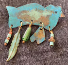 handcrafted painted copper pin native style w/accents teepee feather beads