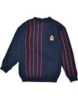 MR. FORREST Mens Crew Neck Jumper Sweater XL Navy Blue Striped Wool KM02