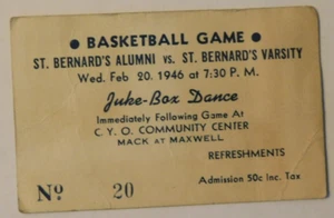 Michigan's St. Bernard's Basketball game / Juke-Box Dance Ticket Feb 20, 1946 - Picture 1 of 2