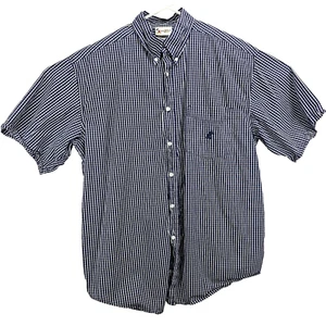 Walt Disney World Mens Shirt SizeL S/S Button Down Blue/White Checks Embroidered - Picture 1 of 10
