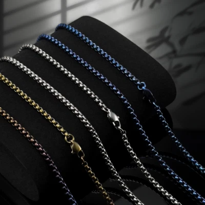 Unisex Pure Titanium Necklace 3mm Box Chain Anti-allergy Length 24'' 26'' 28'' - Image 1 of 4