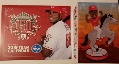 Yasiel Puig Bobblehead plus 2019 Calendar Baseball Card Cincinnati Reds SGA New Cover