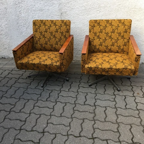 Pair 2pcs RARE Vintage TATRA NABYTOK Swivel Lounge Armchair Chair MidCentury 60s Cover