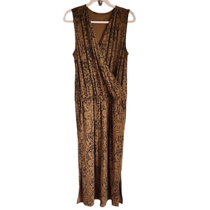 Garnet Hill Dress Brown Medium Women's Midi V Neck Animal Snake Print Sleeveless - Picture 1 of 14