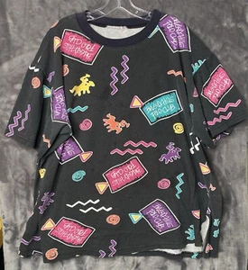 Vintage Y2K Beverly Hiils Polo Club Shirt Men's 2XL Black Neon Pattern 90s 90210 - Picture 1 of 4