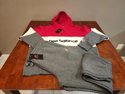 🔥Juego de sudadera con capucha relajada New Balance Athletic Jogger para hombre gris blanco talla 2XL NUEVO CON ETIQUETAS Foto 1 de 4