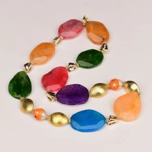 27'' Enamel Glaze White Keshi Pearl Big Mix color Agate Brushed Beads Necklace - Picture 1 of 6