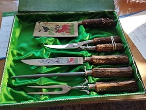 Tranchierbesteck / Jagdbesteck Hirschhorn Othello Anton Wingen jr. Solingen 5tlg - Bild 1 von 3