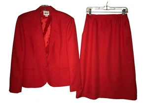 Leslie Fay Haberdary Red 2 Piece Suit Skirt and Jacket Size 8/12 Made USA - Picture 1 of 4