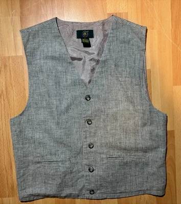 Club Room Vest Mens Small Gray Linen Cotton Checkered Formal Dress Waistcoat - Image 1 of 4