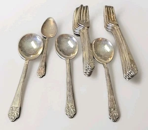 Vintage 17 Pc 40's Rogers DeLuxe "Precious" Silver Plate 17pc Mix SilverWare Pcs - Picture 1 of 17