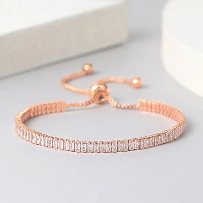 Pulsera Tenis Circón Mujer Tono Oro Rosa Redonda Capas Cadena Joyería Foto 1 de 4