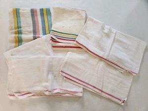 Vintage 6 Stück Baumwolle Leinen Küche Geschirrtücher weiß mit Streifen - gebraucht - Bild 1 von 12